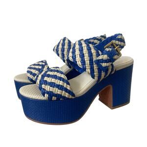 Charlotte Stone Woven Blue and Cream Heels